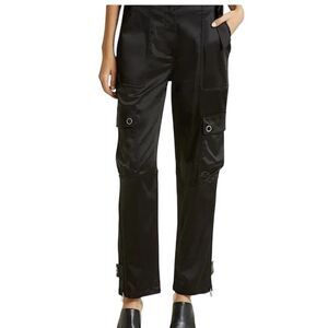 Jonathan Simkhai Black satin Straight Leg Cargo Pants size 0